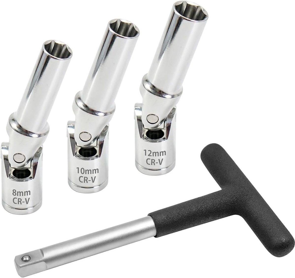 4 STKS Glow Plug Socket Set met 3/8" Dr T-Bar, Universele Joint (8mm, 10mm, 12mm), Gebroken Gloeibougie Removal Tool, Gloeibougie Wrench Extractor Kit