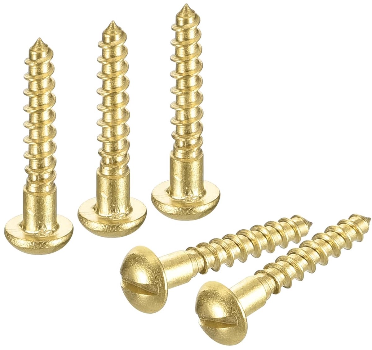 Houten schroeven, M1,6 x 12 mm, ronde kop, geribbeld, van messing, zelftappende schroef voor houtbewerking, 40 stuks