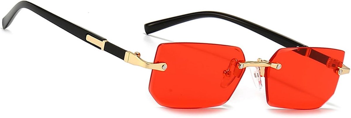 Zonnebril Rechthoekig Frameloze, Modieuze Retro Randloos Zonnebrils, Brilbanden, Ultra-Kleine Frame Bril voor Heren Dames, UV400 Bescherming, Gegraveerde Randen