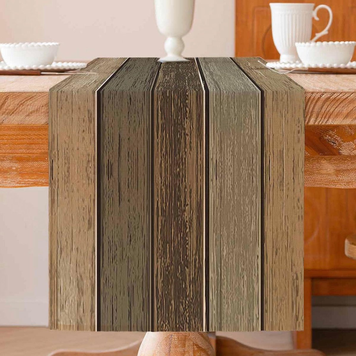 Tafelloper Bruin 40 x 140 cm Planken Antiek Oud Rustiek Hout Modern Lente Tafelloper dekkleed Seizoensgebonden Keuken Tafeldecoratie Afwasbaar Binnen Vakantie Feest Tafeldecor