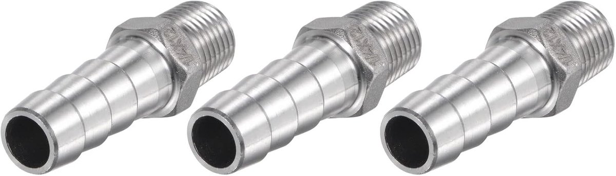sourcing map 3 stuks slangtuit 12 mm AD x1/4PT buitendraad 304 roestvrij stalen buisverbinding