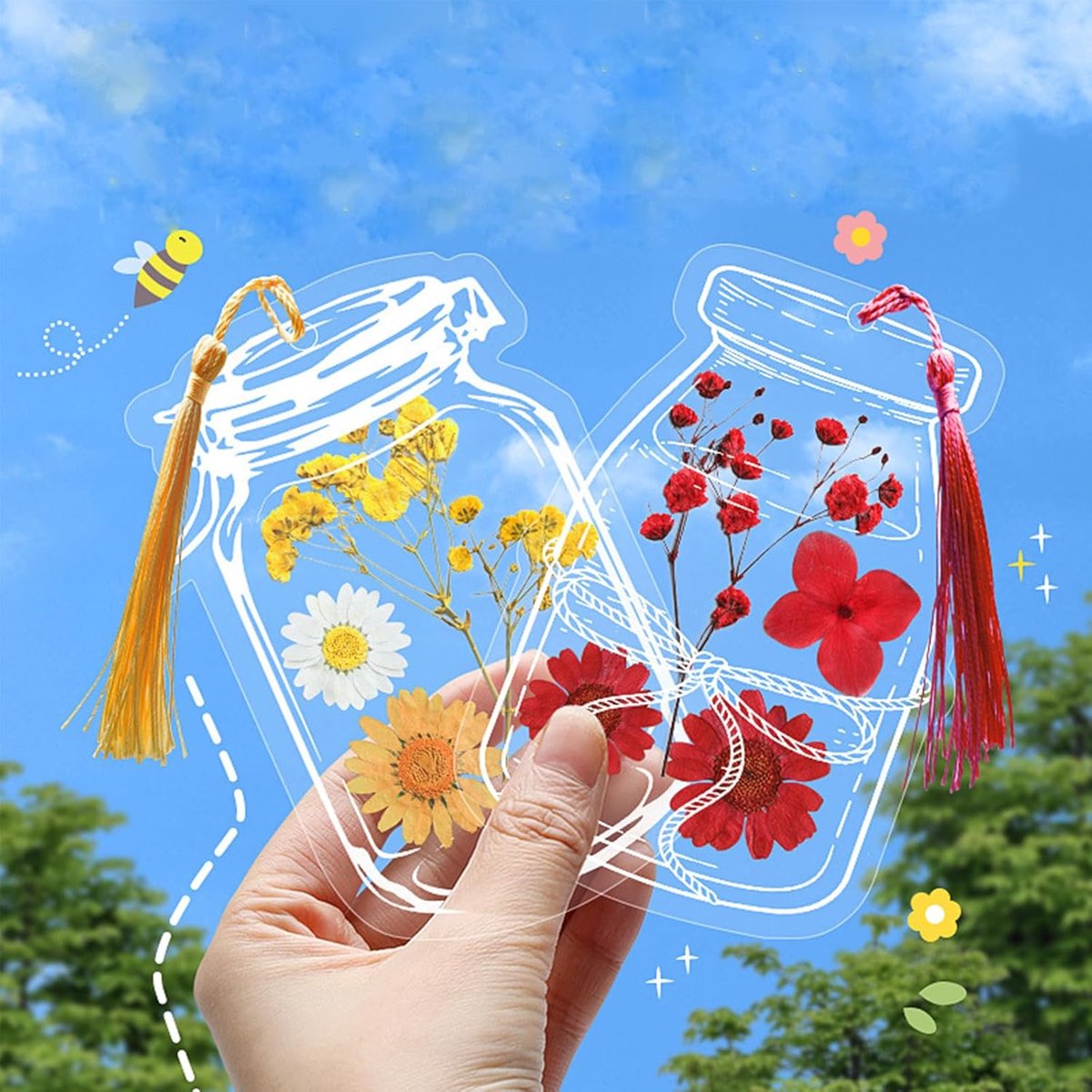 Bladwijzers met droogbloemen, 60 stuks, gepersonaliseerde glaswaren, stickers voor kinderen en volwassenen