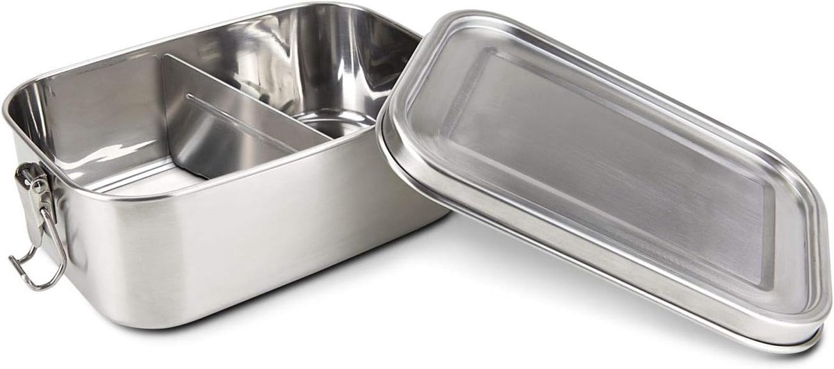 Geschenkartikel roestvrijstalen lunchbox, Robusto, 4-delig, broodtrommel van roestvrij staal, met uitneembare afdichtring en scheidingselement, vaatwasmachinebestendig, afmetingen: ca. 19 x 13