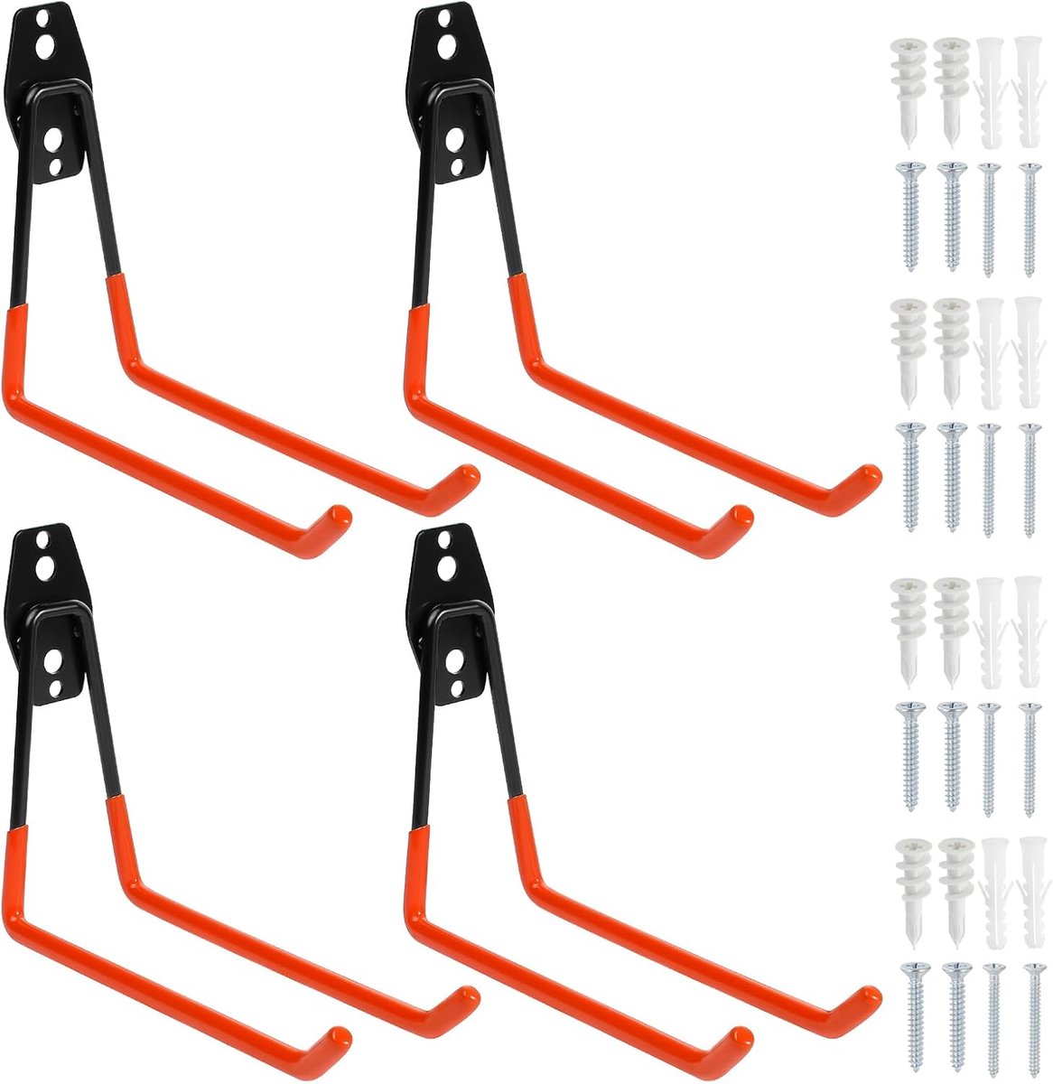 Haken, universele zware stalen garageopslaghaken set, aan de muur te monteren hulphaken en hangers, zware stalen garageopslagbeugels (groot, oranje)