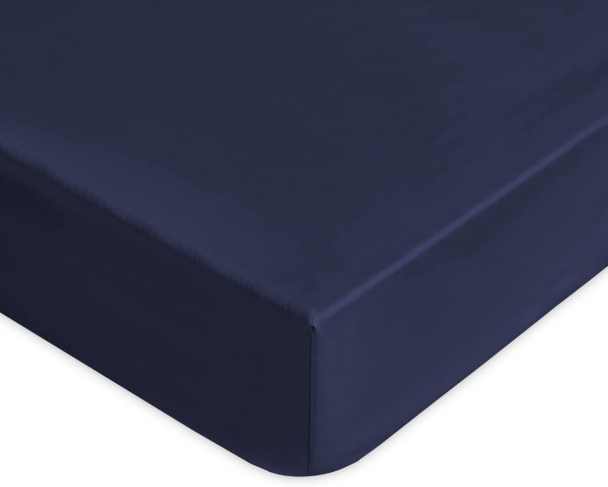 Hoeslaken, 100% hoogwaardig katoen, gemaakt in Italië, 140 x 200 x 30 cm, effen, model: Tortona, marineblauw