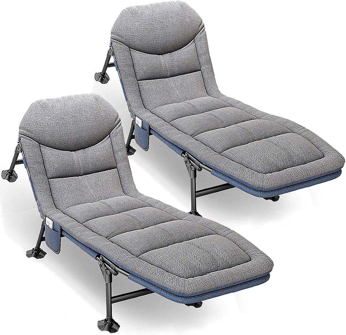 Set van 2 Karperligbed, Ligstoel Opvouwbaar Campingbed, Karperbed, Ligbed met Zes Poten Draagbaar Bed, 210 x 68 cm, Opvouwbaar Bed voor Tuin, Camping, Strand, Patio en Reizen, grijs