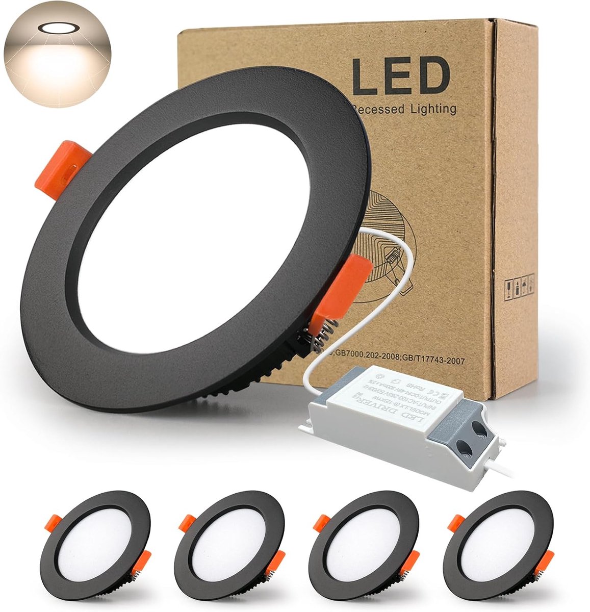 4x LED Verzonken Plafondlamp Inbouwspot 18W 4000k Natuurlijk Wit Rond Paneelverlichting Anti-mist Hhoogtepunt Plafond Platte Schijnwerpers voor Badkamer Keuken Hal Stage Office(Zwart)