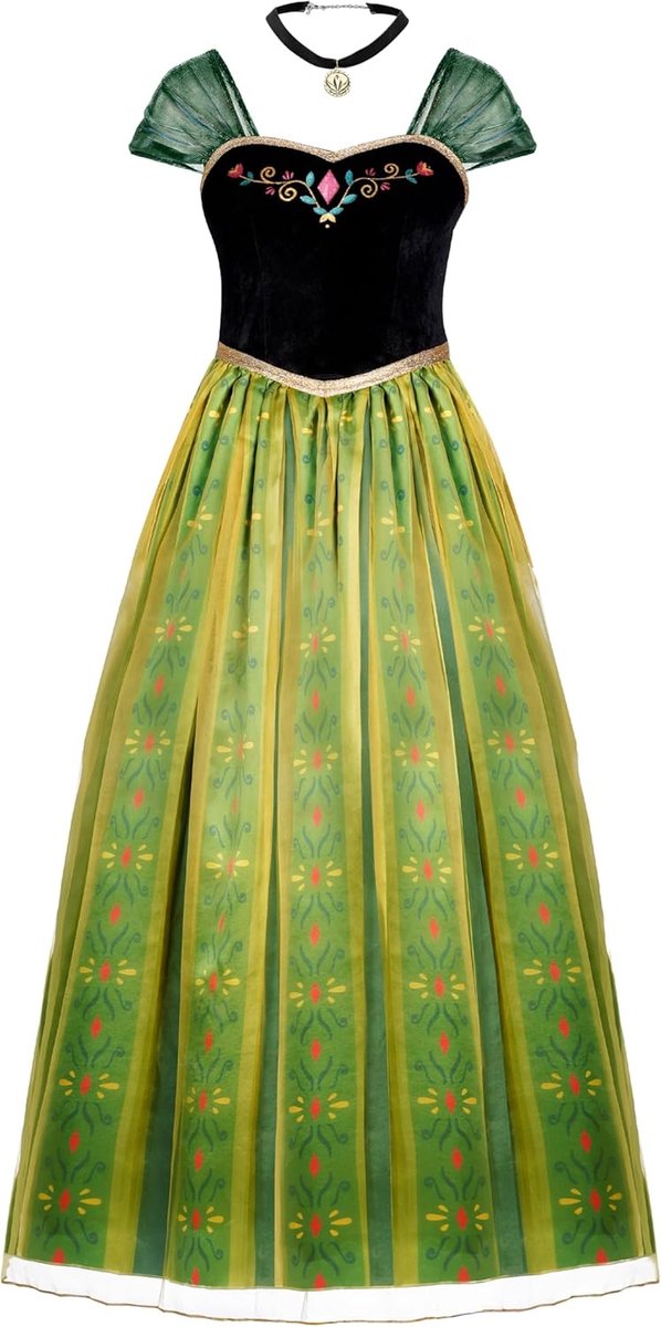 Creations Prinsessenkostuum voor vrouwen, volwassenen, groene jurk fee met ketting voor Halloween-kostuum, rollenspel, M