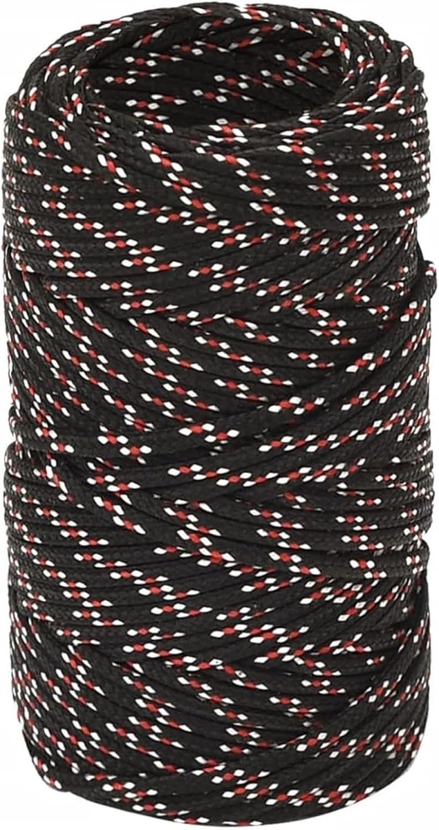 Touwen, boottouw, touw voor boten, ankerlijnen, aanzetter, polypropyleen touw, gevlochten lijn, bouwmarkt, zwart 2 mm 50 m polypropyleen