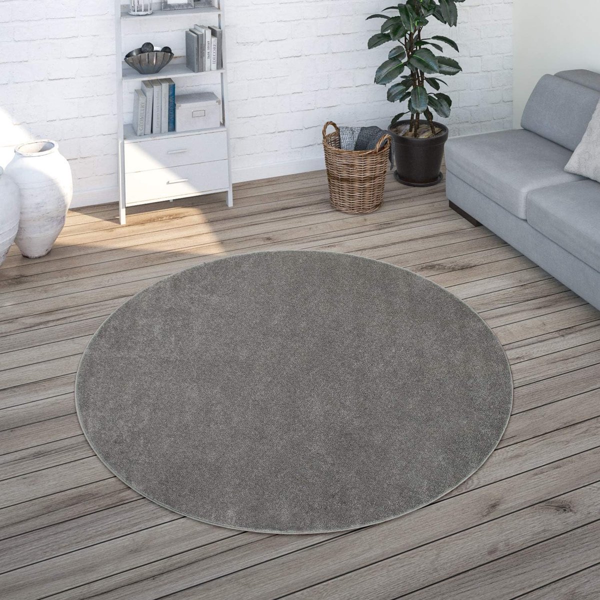 Home Tapijt Vloerkleed Woonkamer Effen Eenvoudig En Modern Laagpolig, Versch. Afmetingen Kleuren, Maat:Ø 120 cm rondje, Kleur:Antraciet