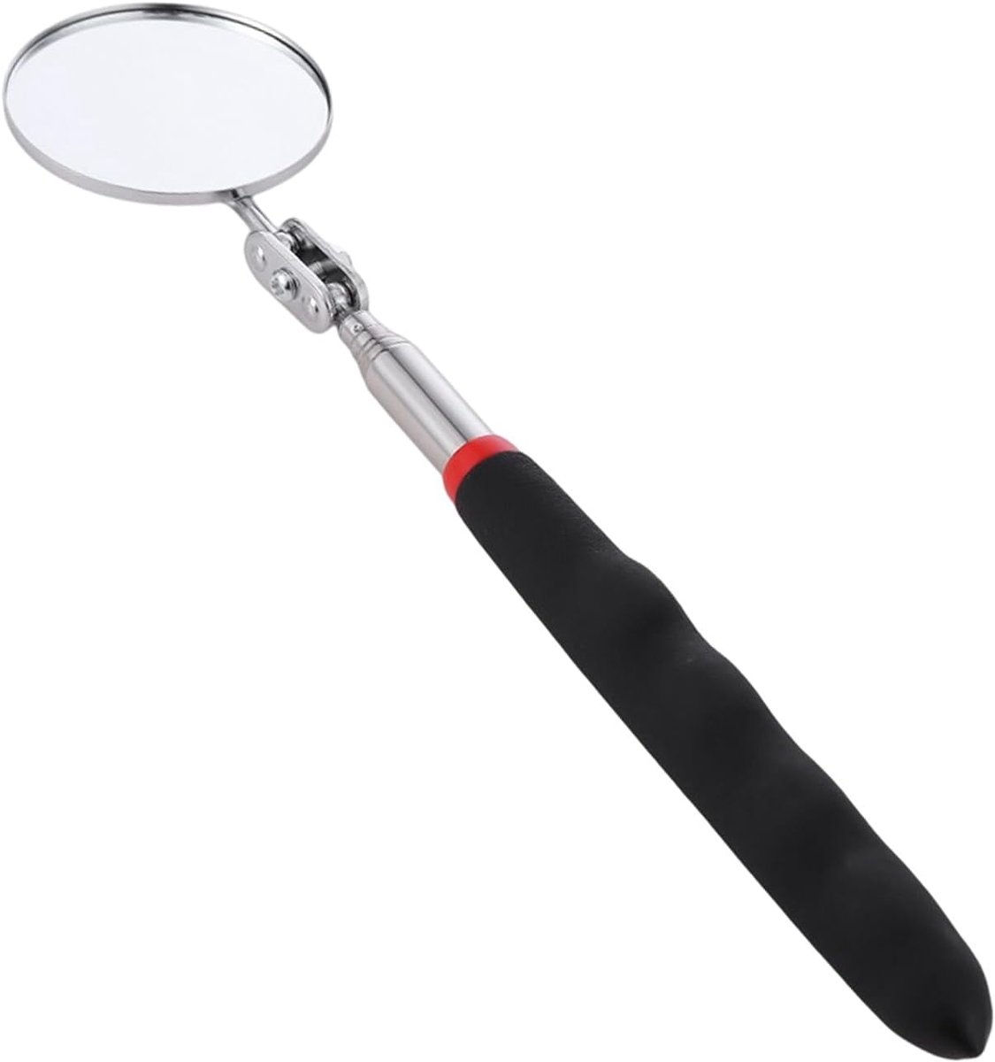 1 stuk rekbare inspectielamp voor auto's, mechanische hulpinstrumenten, rond gripvast spiegelgereedschap, instelbare telescopische diameter convexe spiegel (50 mm, zwart).