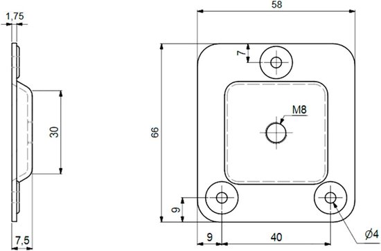 4 x montageplaat voor tafelpoot met M8 draad Boorgat Ø 4 mm van Sotech — afbeelding 3