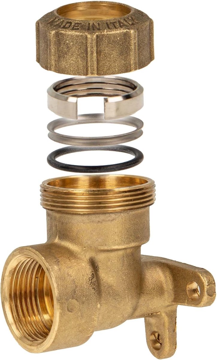 tecuro Klemconnector plafondhoek 3/4 inch IG x 25 mm voor PE-drukbuis voor drinkwaterleidingen en tuinbouw, messing
