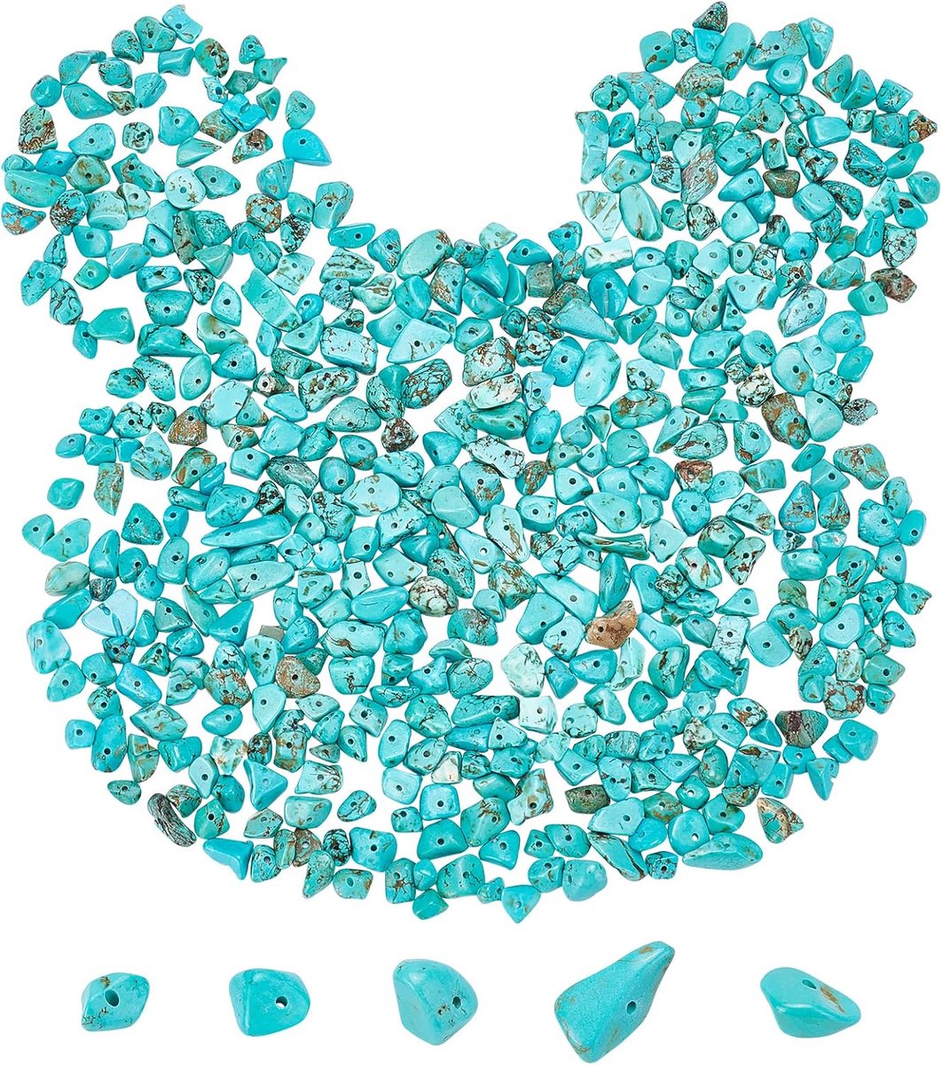 Kralen, turquoise, chips, onregelmatige chips, stenen, natuurlijke edelstenen, met gaten, voor knutselen, handwerk, gesp