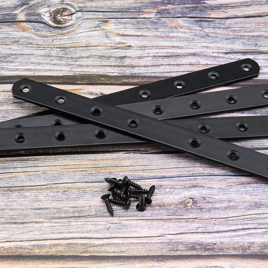 4 Stks Platte Bretels Rechte Hoek Beugels Met 32 Schroeven Metalen Bevestiging Platte Beugels Bar Connector Voor Reparatie Bevestiging Houten Meubels Boekenplank Tafel Zwart — afbeelding 5