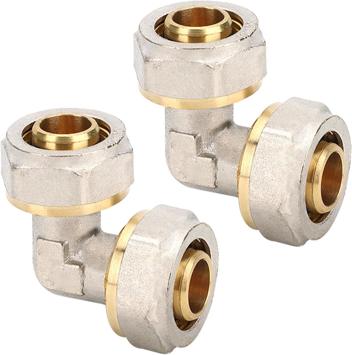 2 stuks 90 graden schroeffitting hoek, Ø20x2 mm schroeffitting 90° hoek, DVGW, UBA conform, messing klemschroefverbinding voor meerlaagse composietbuis, PEX-buizen, aluminium composietbuizen