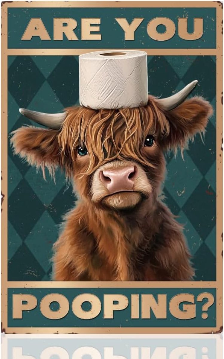 Vintage Highland Cow Are You Pooping metalen tinnen bord voor badkamer toilet muurdecoratie 20 x 30 cm, verjaardag kerstcadeau