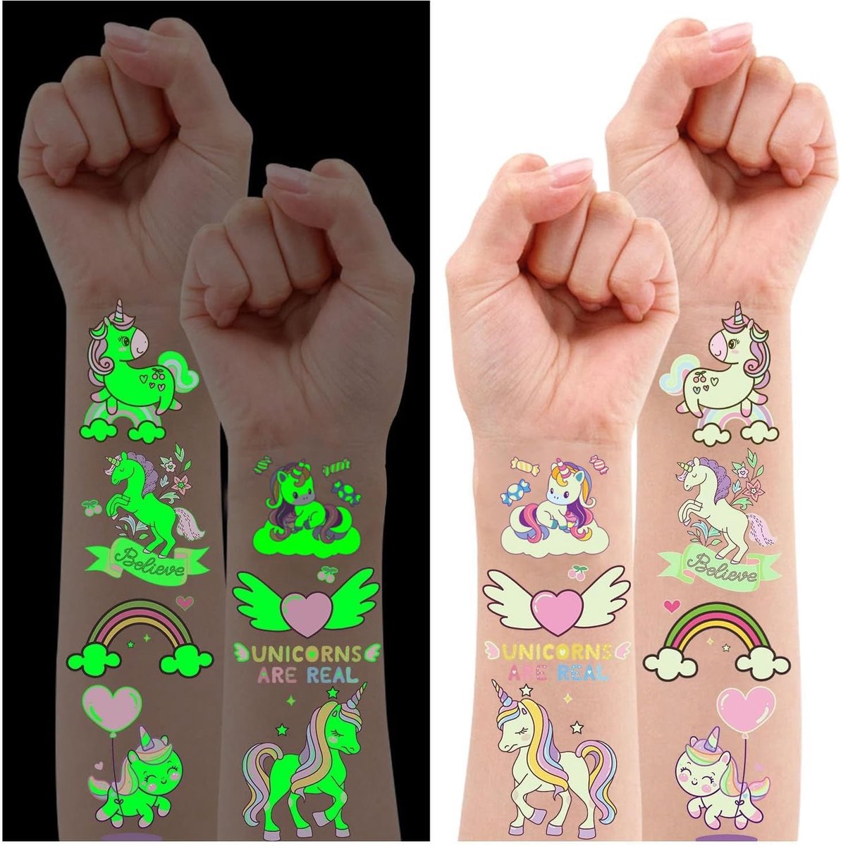 Unicorn Verjaardag Decoraties voor Meisjes, 34 Glow-in-the-Dark Unicorn Tattoos, Tijdelijke Tattoos voor Kinderen, Unicorn Feest Decoratie, Cadeaus