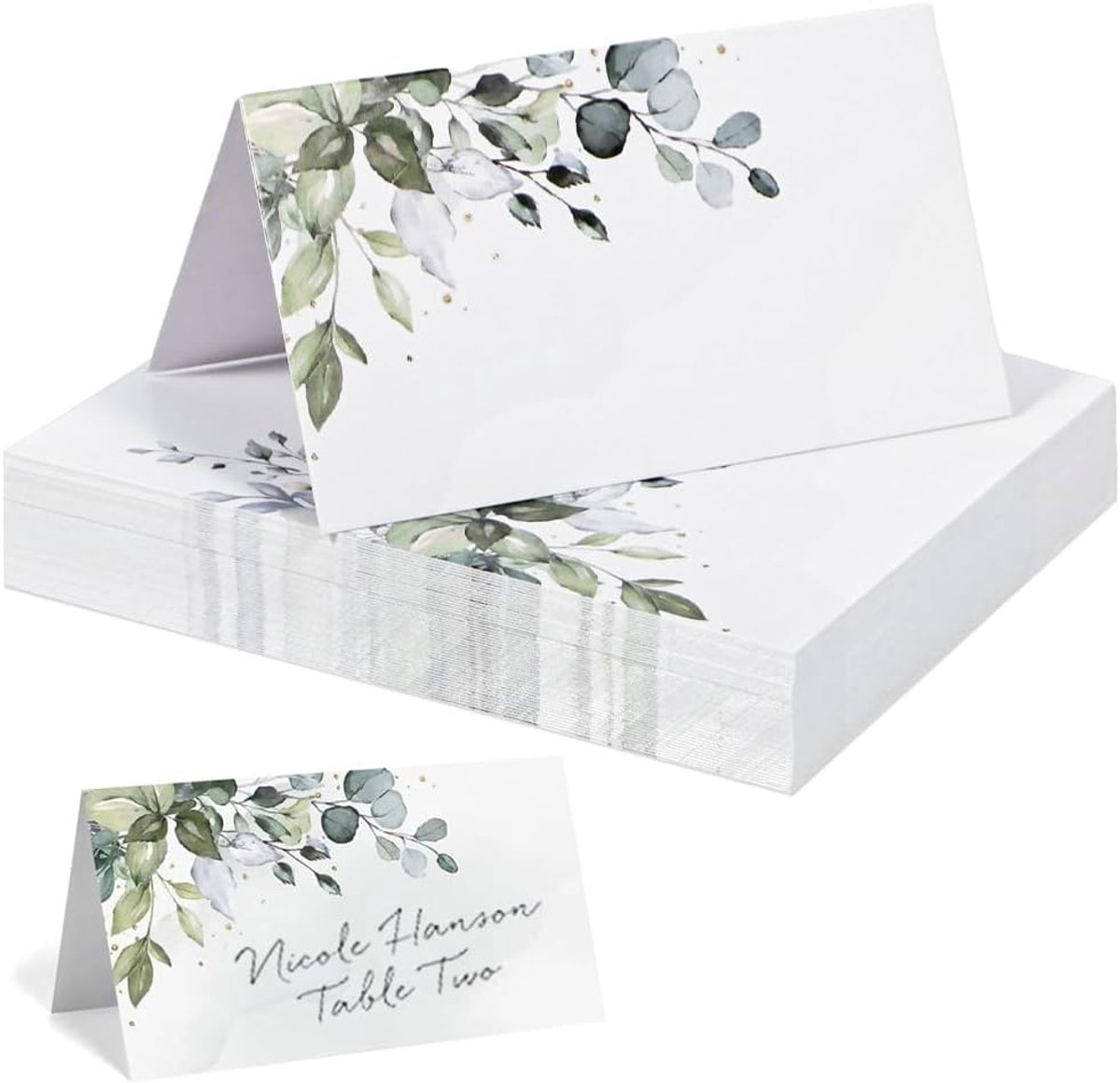 50 stuks tafelkaarten, bruiloft, tafeldecoratie, bruiloft, naambordjes, eucalyptus, plaatskaarten, bruiloft, verjaardag, communie, doop, viering