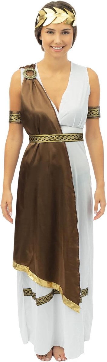 CLOWN - Premium pak Grieks kostuum voor dames – toga + riem + kroon + armbanden – volwassenen