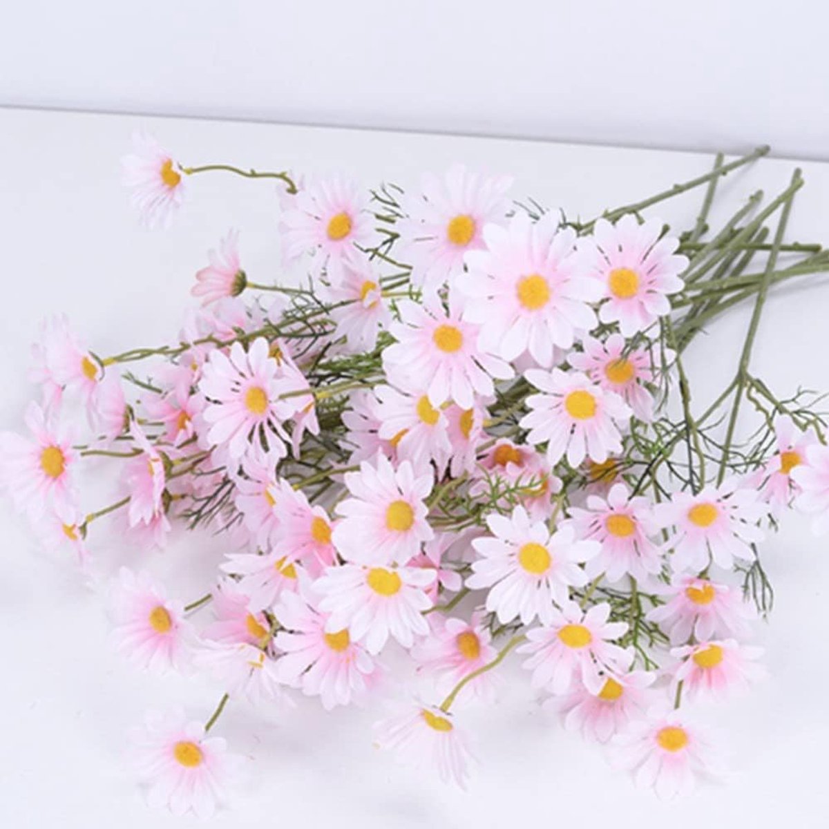 Kunstbloemen, 12 bundels, kunstzijde, madeliefje, nepbloemen, uv-bestendig, voor buiten, met stengels, groen, struiken, planten, arrangementen voor huis, tuin, voor decoratie (roze)