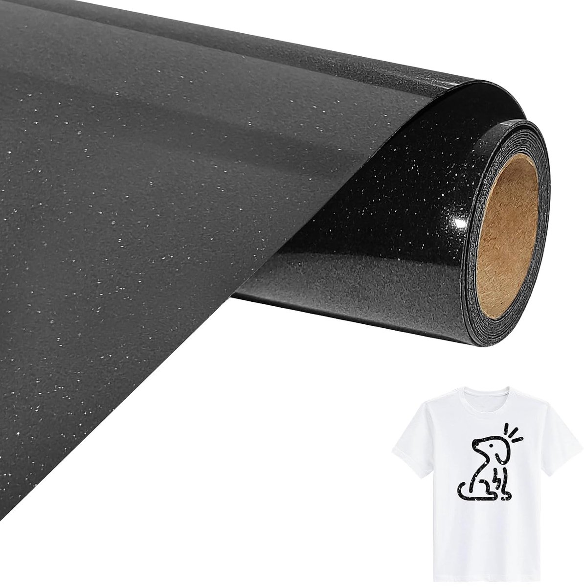Zwart Glitter Opstrijkbare Vinylrol Voor Stoffen, 30.5cm X 152cm Glitter Iron On Heat Transfer Vinyl met Wiedgereedschap, Opstrijkbare Flex Voor Stoffen, T-Shirts (Zwart)