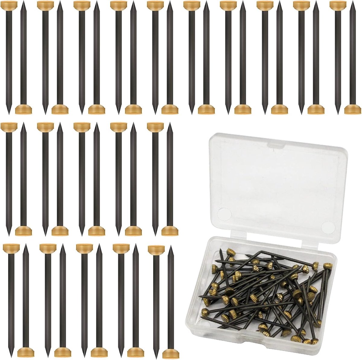 50 Stuks Foto Opknoping Tool 4 MM Messing Hoofd Foto Opknoping Nagels voor Opknoping Foto's Panel Pins met Plastic Opbergdoos Zwart en Geel Kleine Nagels voor Frame Muren Houten Hek, 1" Lengte