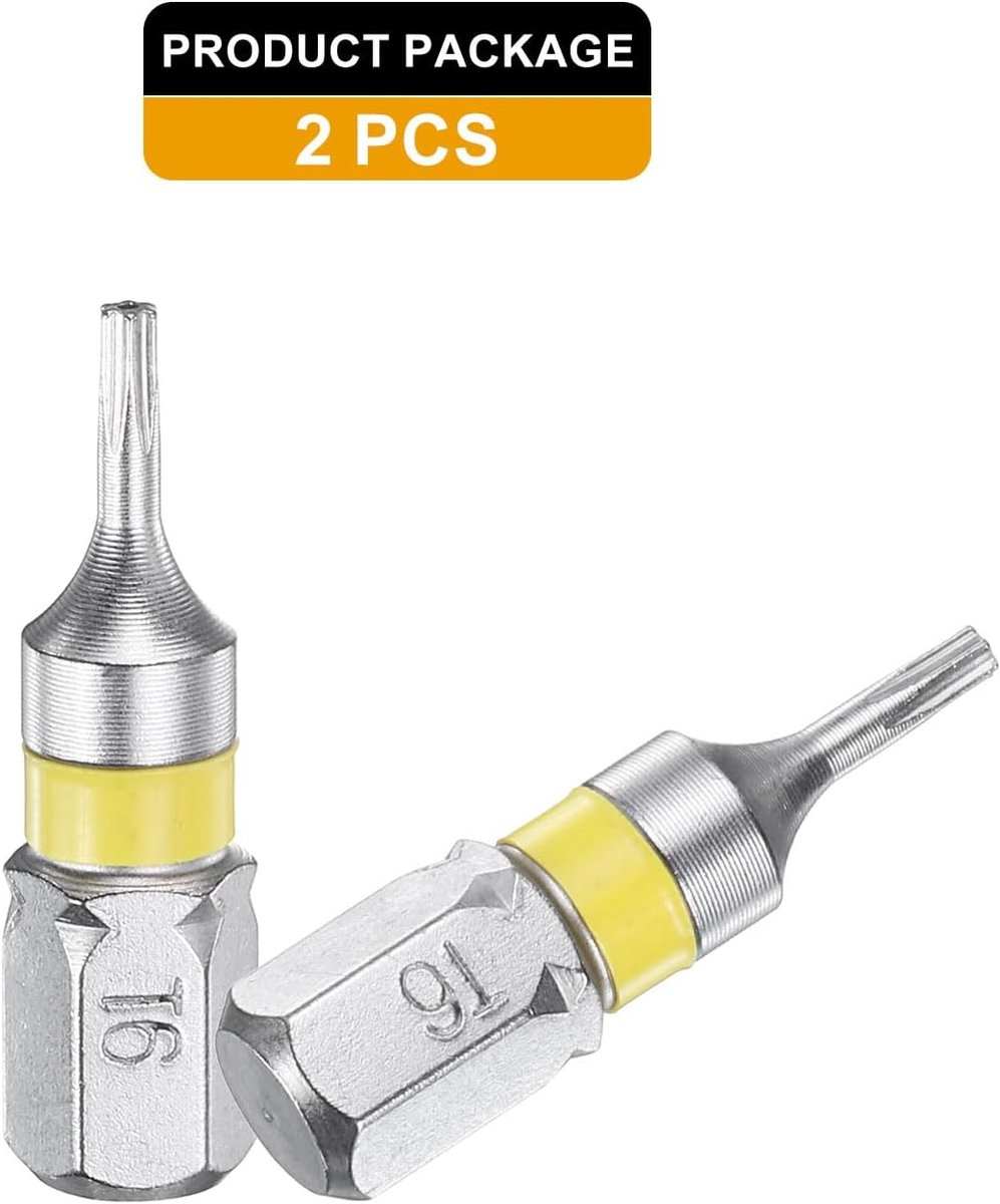 2 schroevendraaierbits Torx T6H 1/4 inch zeskantschacht 25 mm/1 inch lengte magneetsterren met 6 punten zeskantige kop bits van staal S2 voor elektrische schroevendraaier met gat torxkop