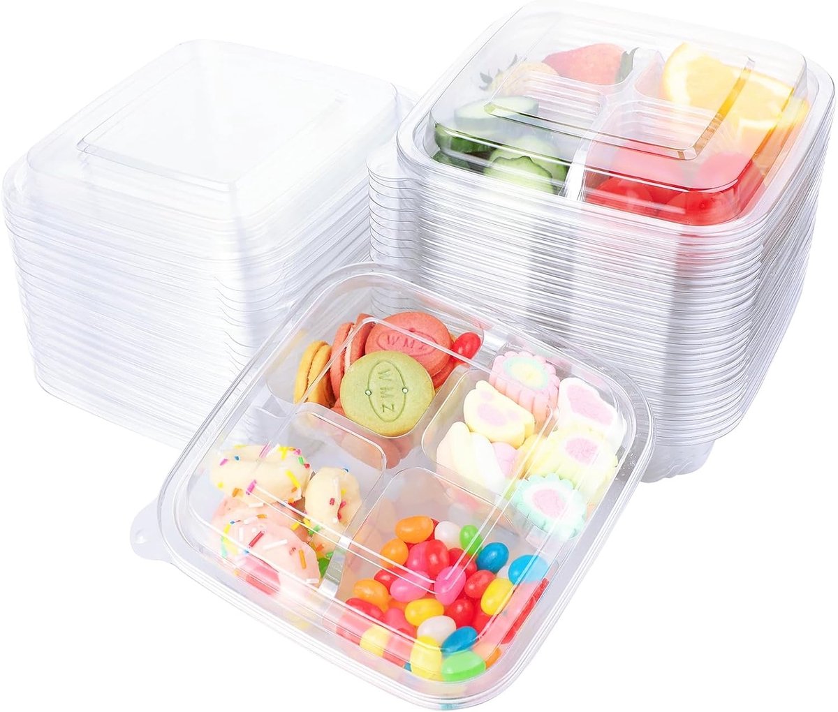 25 stuks snackcontainers, herbruikbare snackdozen, snackbox voor volwassenen, container met vakken voor levensmiddelen, geschikt voor school, werk en reizen