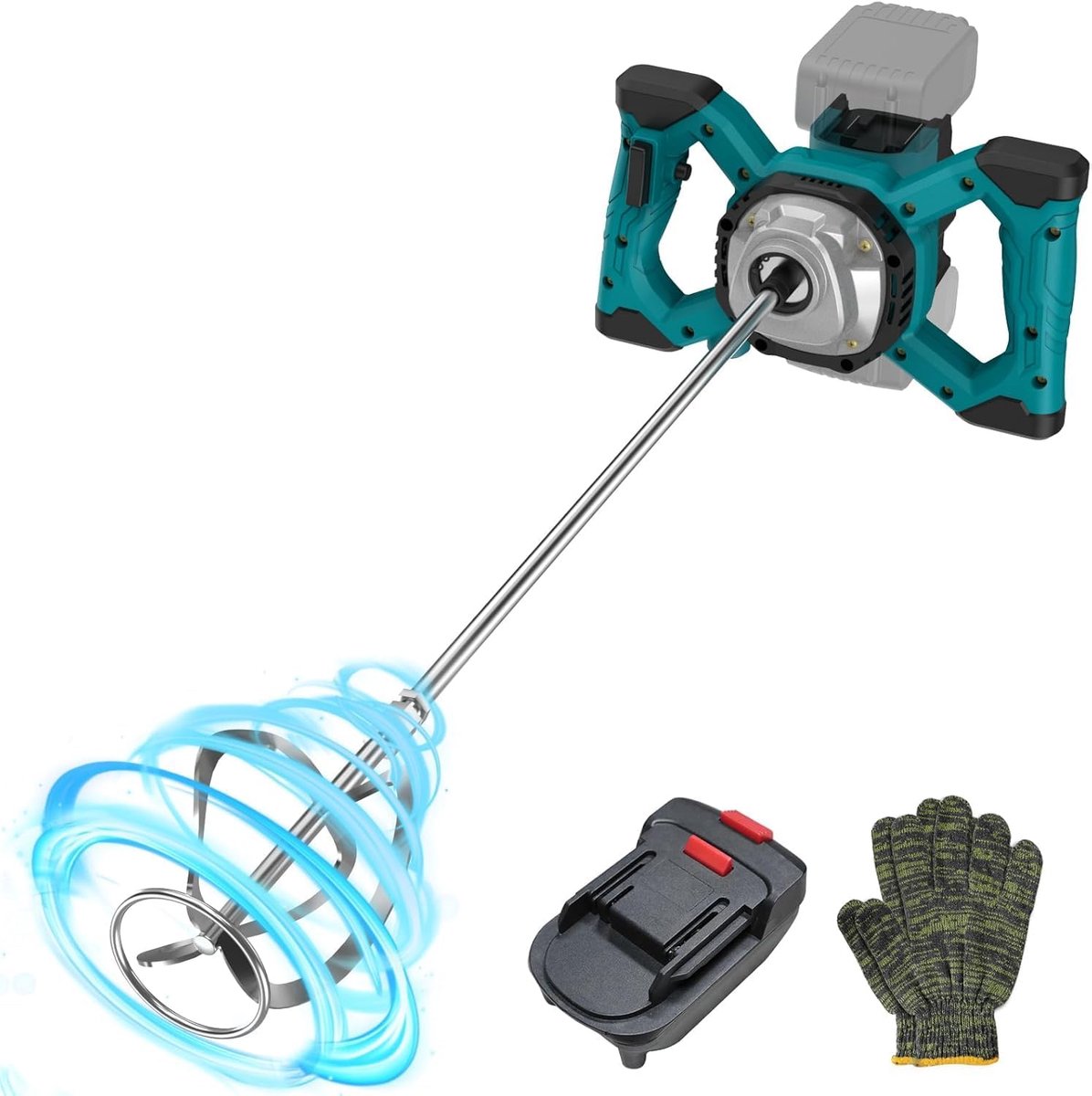 mortelmixer, cementmixer zonder kabel voor Makita & Dewalt accu's, draagbare betonmixer, 21 V 6 versnellingen mengboor, 1000 W boor- en mengapparaat voor modder, mortel, voegmortel, enz