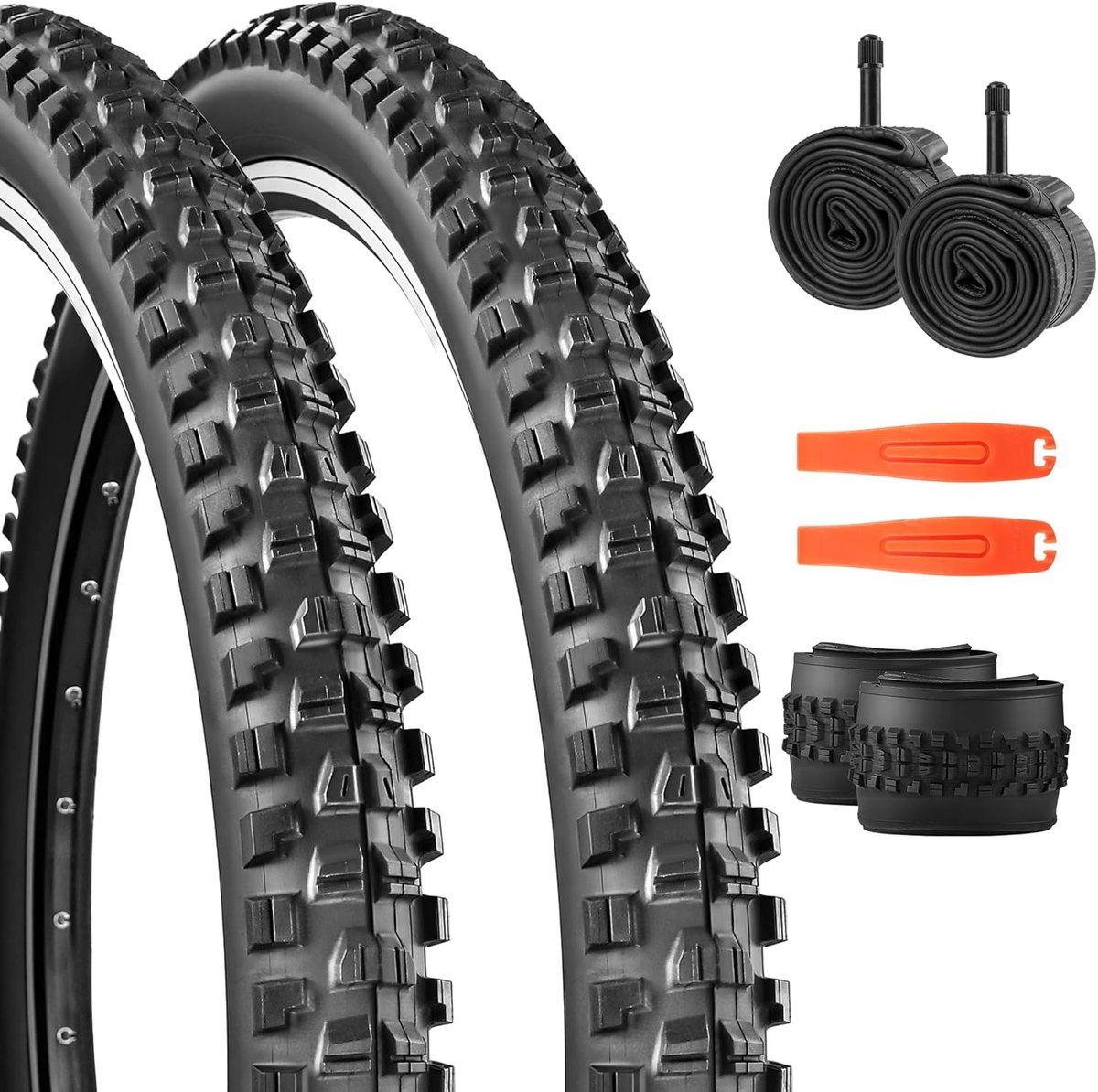 Banden, fietsjas, 30 TPI vouwbanden, 2 x banden, 2 x slang + 2 x bandenlichters