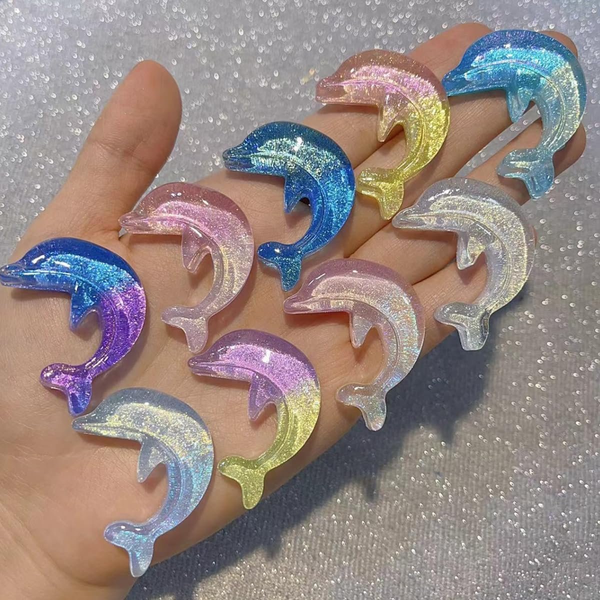 10 stuks dolfijndecoratie, fluorescerend dolfijn, hars, kristal, glans, decoratie, doe-het-zelf, haaraccessoires, zeedieren, figuur, knutselaccessoires, cadeau, Dolphin Glow onder uv-lamp