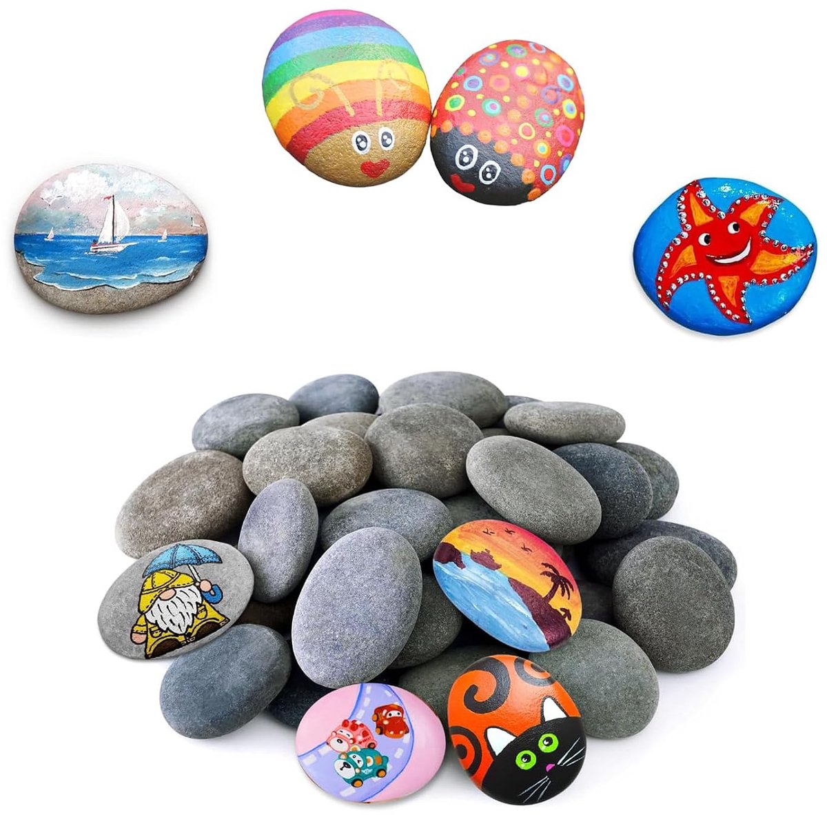 20 stuks platte kiezelstenen om te beschilderen, platte stenen om te beschilderen, 3–5 cm, kiezel decoratieve natuursteen, strandkiezels, DIY schilderij handwerk stenen, kleurrijke schilderijen en