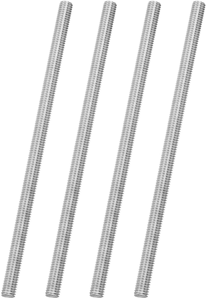 Set van 4 draadstangen, compleet M6 x 130 mm, 316 roestvrij staal, slagschroef met rechtse schroefdraad, voor meubelmontage, afstand 1 mm