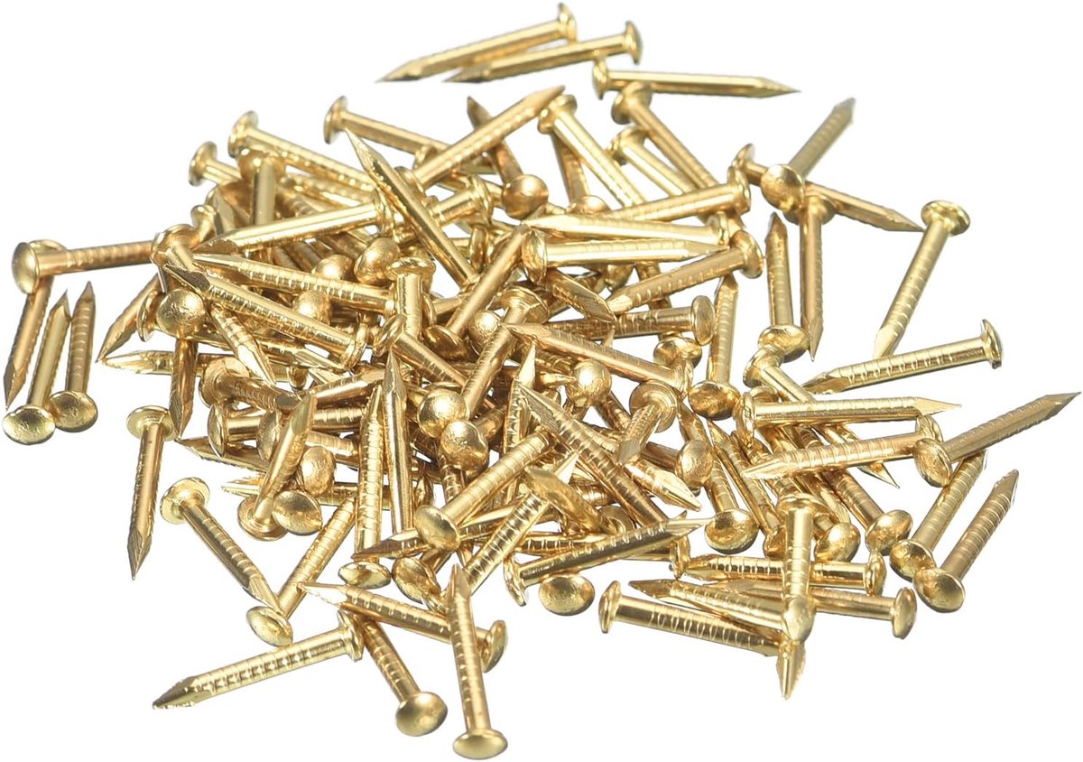 280 stuks kleine spijkers, houtschroeven, 1,2 x 10 mm (d x l), ronde kop, messing voor doe-het-zelfprojecten in hout, decoratieve dozen en thuis, messing tint