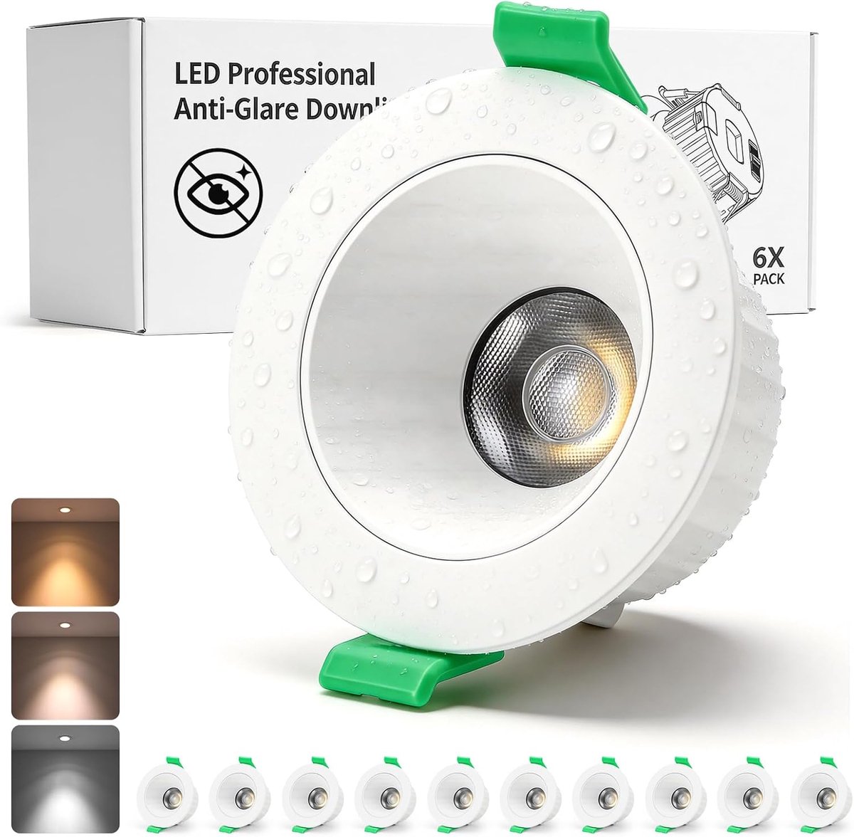 230 V LED inbouwspots voor badkamer - 7W anti-verblinding plafondspots (uitsparing 68-80mm) - warm wit, neutraal wit en koud wit IP44 voor keuken en woonkamer set van 6