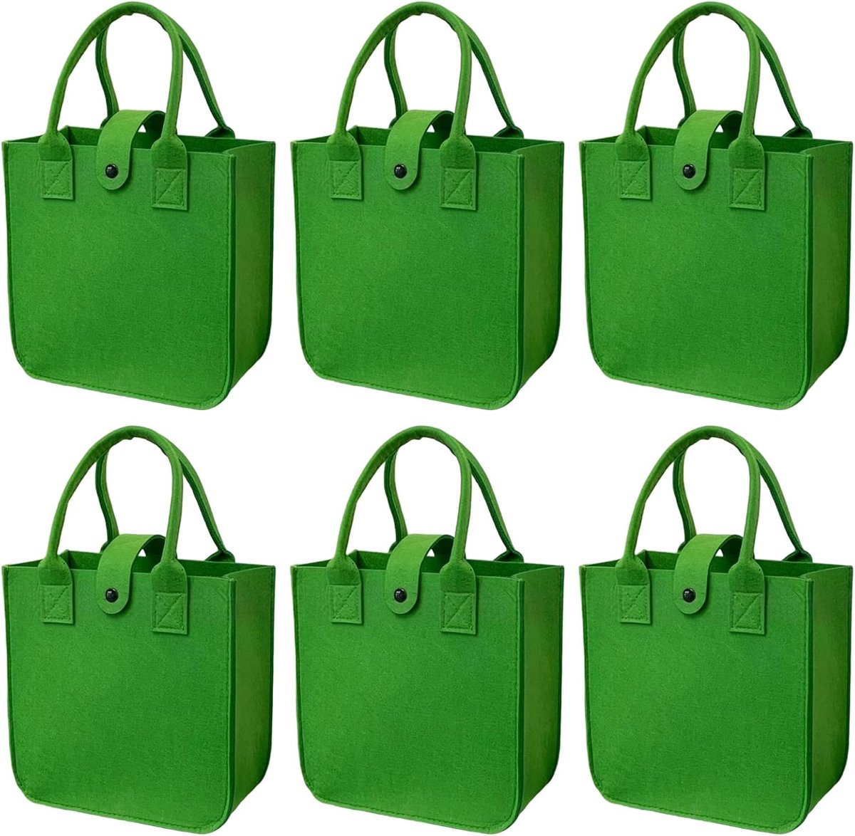 kleine set, 6 stuks, cadeautasjes met handvat, vilten tassen, shopper, boodschappentas, kleine boodschappenmand, opvouwbare draagtas, 23 x 23 x 12 cm, groen