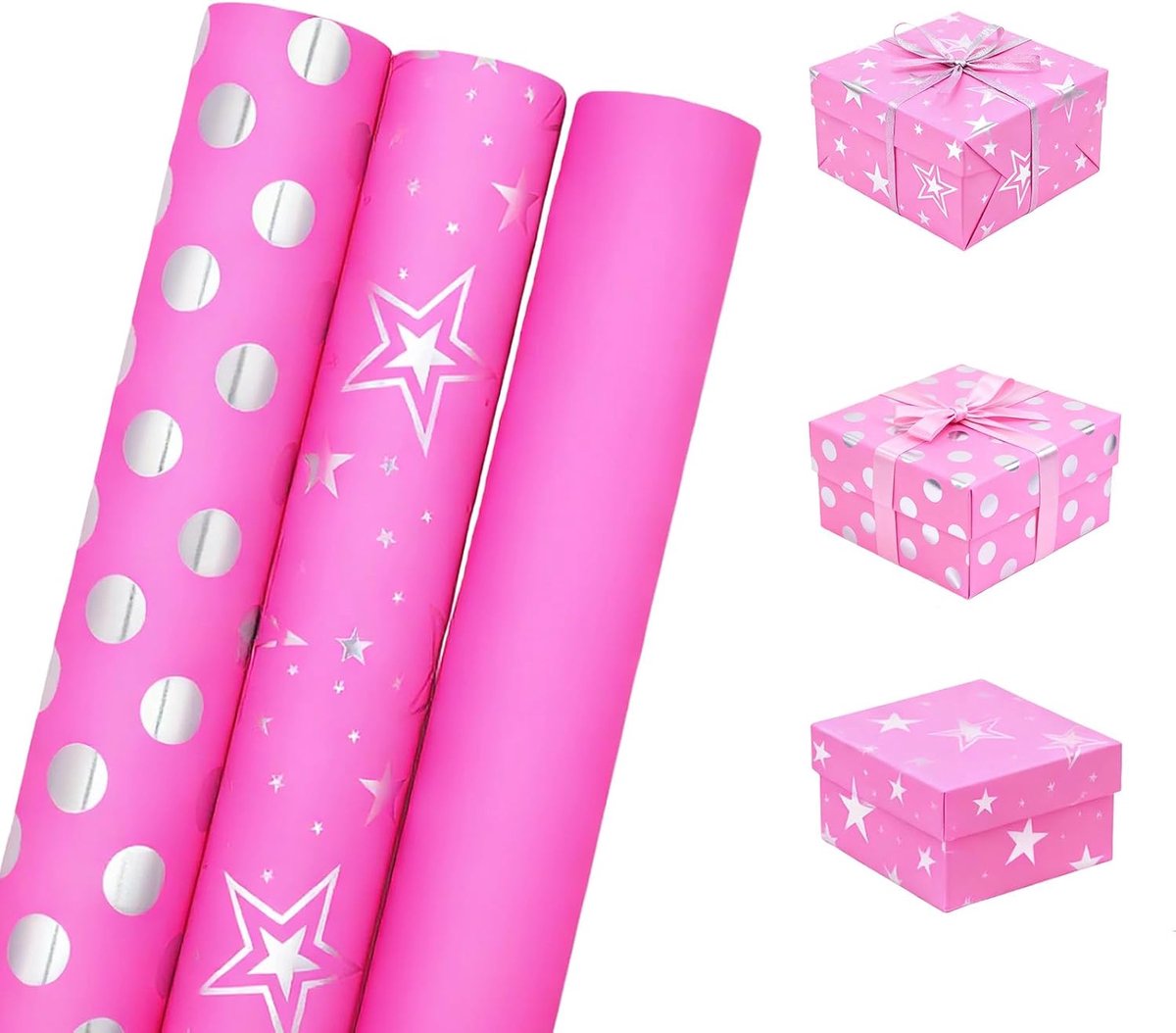 4 rollen roze inpakpapier, Inpakpapierrollen, Cadeaupapier voor kinderen, 3 rollen, 43 cm x 300 cm - Recyclebare verjaardagsgelegenheden voor jongens