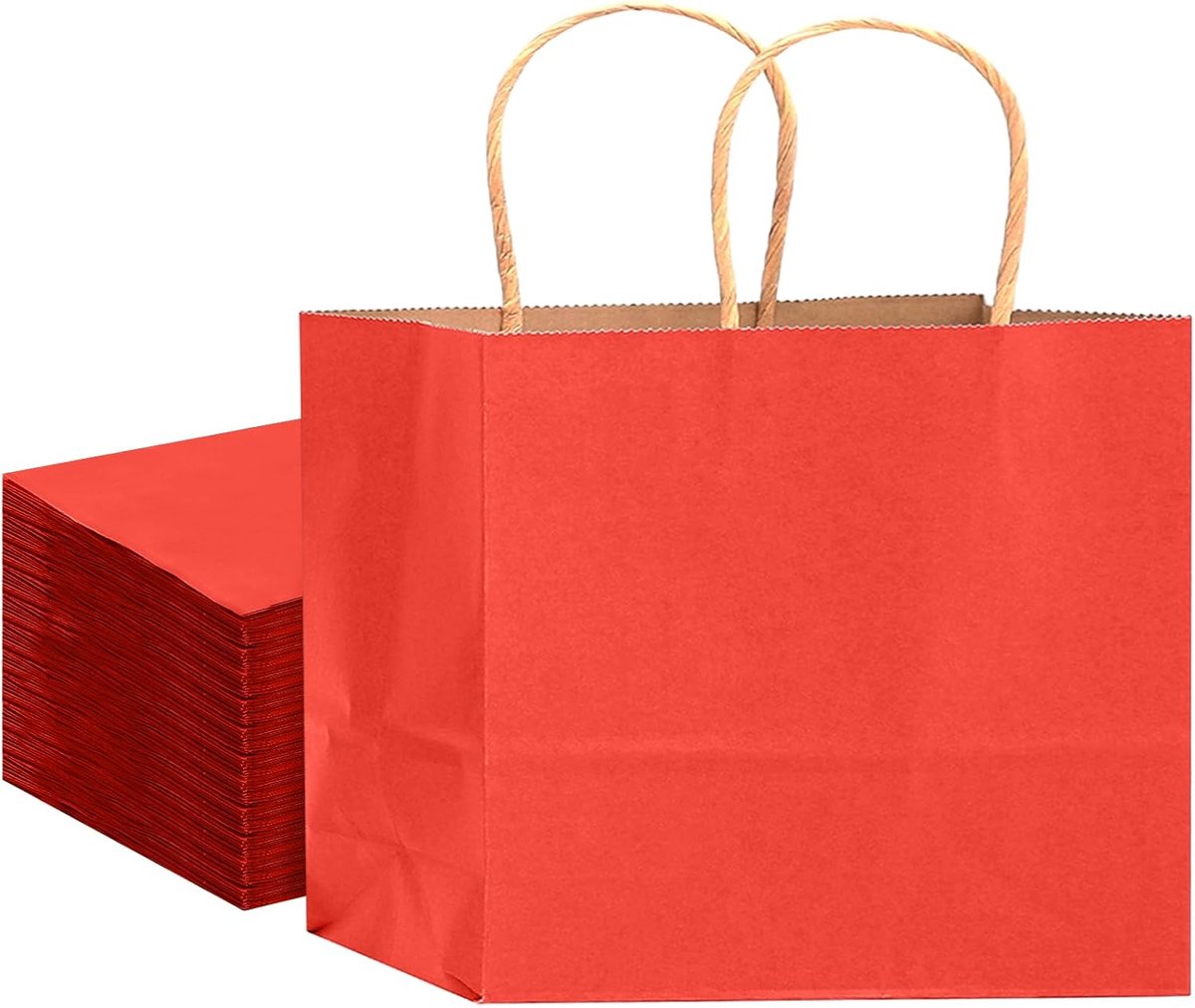 16 stuks papieren geschenktasjes met handgrepen, bulk, 32 x 25 x 11 cm, rood, meerdere toepassingen (13 inch x 4.5 inch x 10 inch)