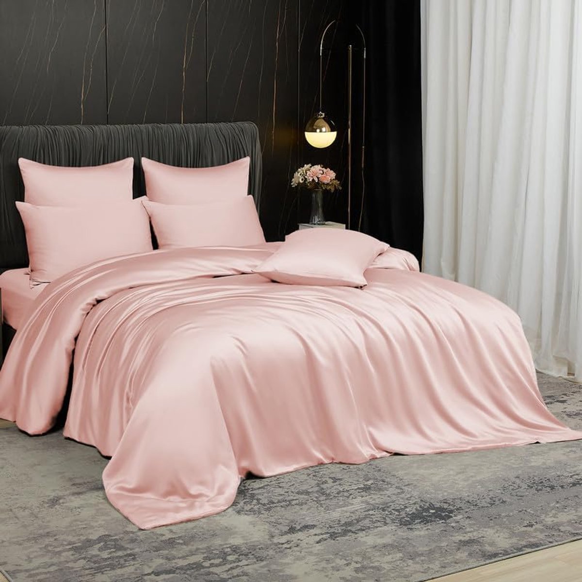 Bamboe beddengoed, 220 x 240 cm, roze, 100% bamboezijde, antibacterieel, lyocell, glanzend, ademend, zomer, verkoelend dekbedovertrek 220 x 240 cm, met 2 kussenslopen van 80 x 80 cm, met