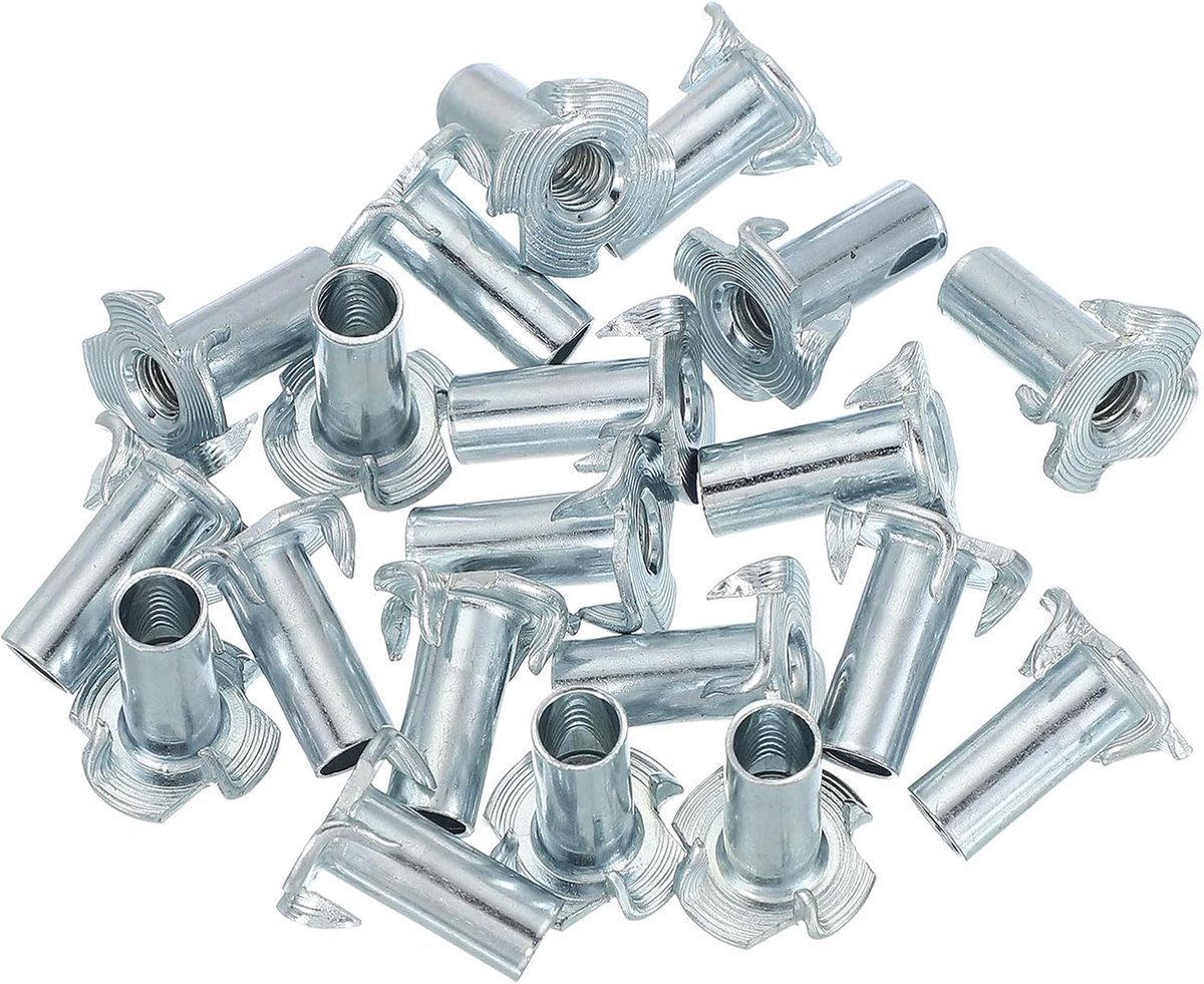 T-moeren M6, 20 stuks verzinkte T-moeren van staal met 4 branches, lengte 18 mm, schroefdraadinzetstukken, hardware voor houten meubels, kasten, stopcontacten om te klimmen