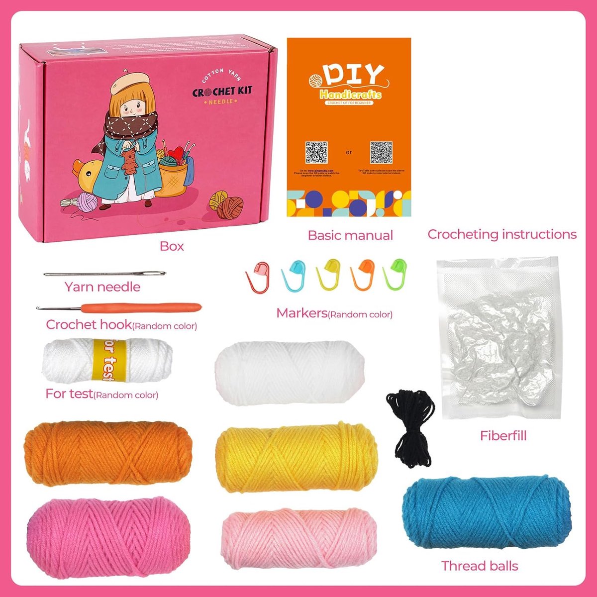 Haakpakketten voor Beginners, 2 Stuks Dieren- en 3 Stuks Liefdeshartontwerpen, Beginners Haakpakket met Gebruiksvriendelijke Videotutorials, Geschikt als Verjaardags- en Kerstcadeau