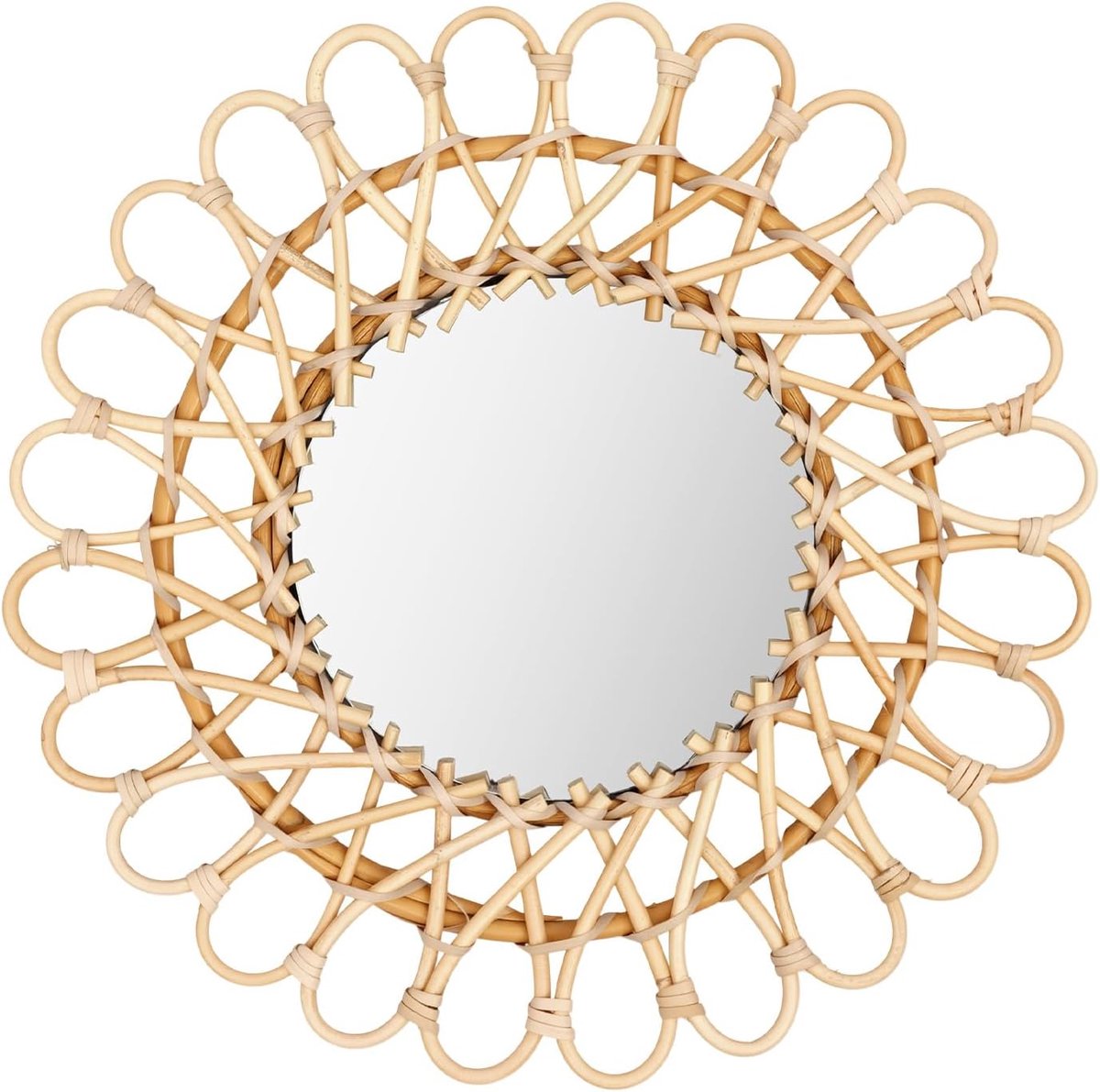 wandspiegel van rotan, boho-spiegel als wanddecoratie, 40 cm, wandspiegel als decoratie voor slaapkamer, woonkamer, eetkamer, houtkleur