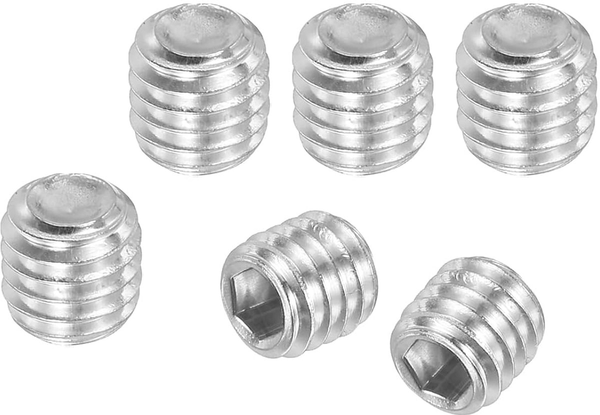 100 stuks Madenschroef M6 x 6mm, 304 roestvrij staal Madenschroeven set voor deurklinken bevestiging meubels lampen waterkraan reparaties, zilveren binnenzeskant stifttappen schroeven set