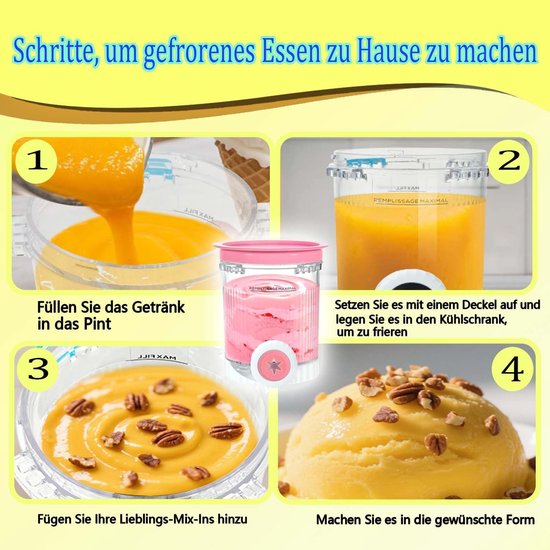 4 containers 480 ml ijscontainers voor Ninja Creami NC701 & NC700 serie ijsmachines - BPA-vrij, vaatwasmachinebestendige ijsmachine-accessoires (pak van 4 met kleurrijke lepels) — afbeelding 3