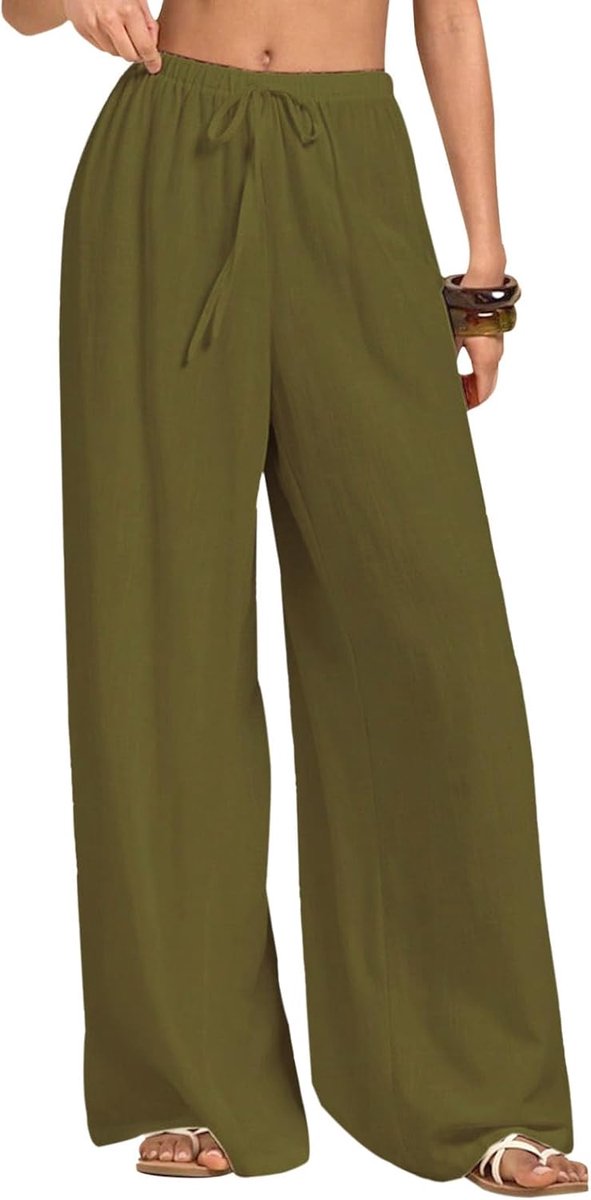 broek voor dames, zomer, elastisch, wijd, casual, palazzo-broek voor dames, elegant, los, lange werkbroek met zakken