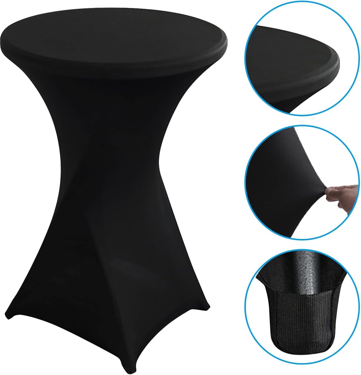 Stretch statafelhoezen voor bistrotafel, 3 stuks, stretch statafelhoezen, 80 x 110 cm, versterking bij de voet, hoezen voor bruiloft, banket, tuinfeest (zwart)