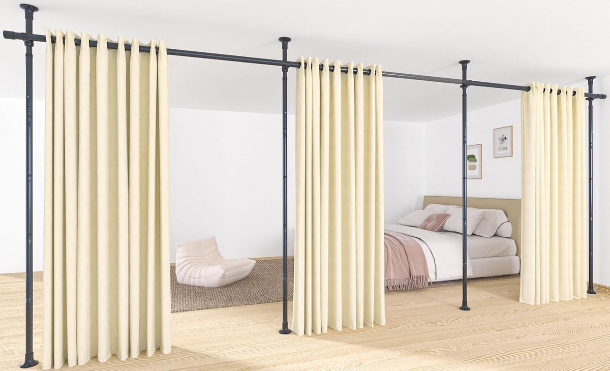 paraventframe, 3-delig, gordijnroede zonder gordijn, flexibel verstelbaar paravent, ruimteverdeler of gordijnroede, inkijkbescherming voor woonkamer, slaapkamer, 420 cm x 317