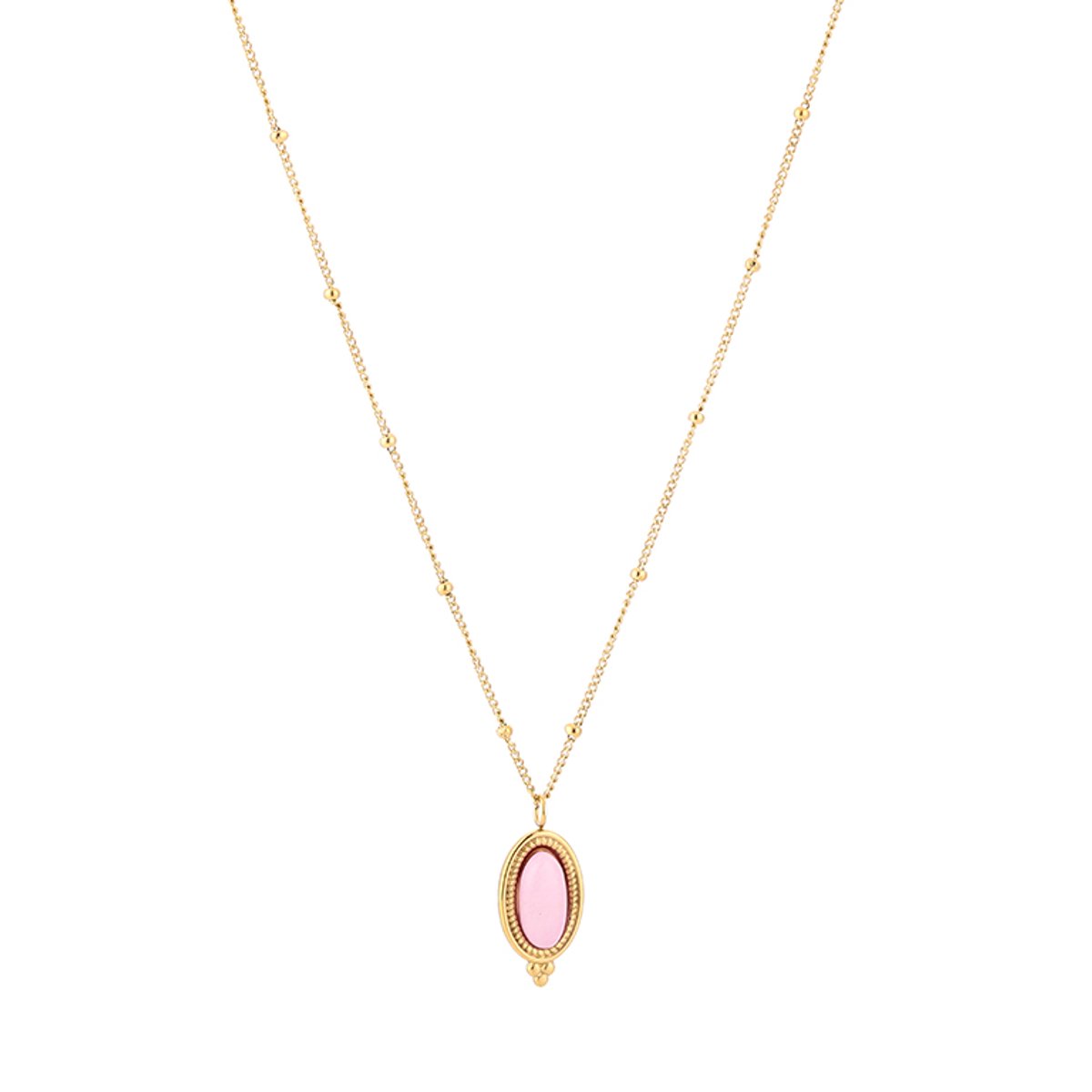 Bohemian Oval Marquise Natural Stone Satellite Chain Necklace – Luxe Natuursteen Ketting BOHO – RVS - Roze