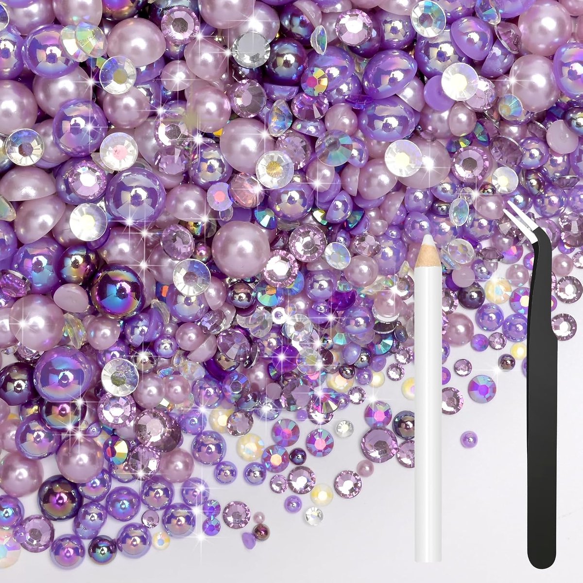 80g Mix Flatback Parels Donkerpaarse Steentjes voor Kleding Halve Ronde Parels Edelstenen Steentjes voor Ambachten Gezicht Nail Art Flessen Tumblers Schoenen Gift DIY Bedazzling (Maat 2mm